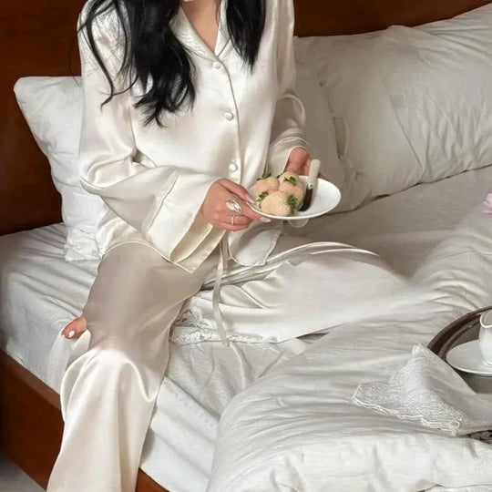 Bridal Lace Satin Pajama Set - SHOPPERS' CASTLE