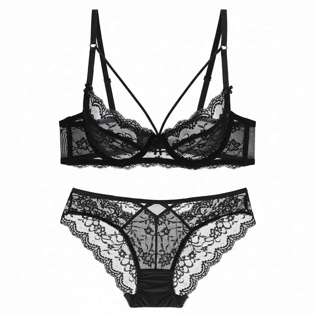 Green Ultra-Thin Lace Embroidery Bra Set - Plus Size