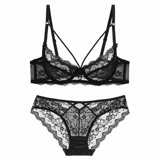 Green Ultra-Thin Lace Embroidery Bra Set - Plus Size