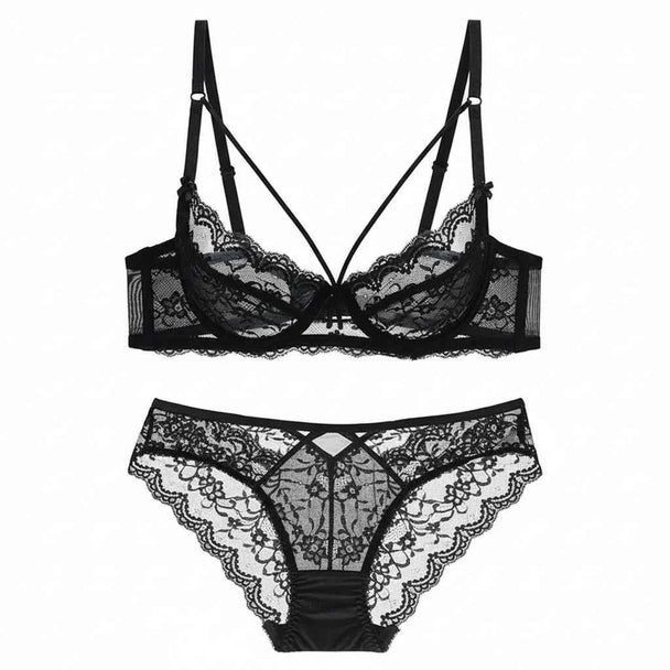 Green Ultra-Thin Lace Embroidery Bra Set - Plus Size