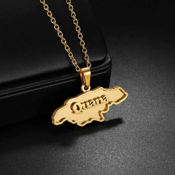 Custom Name Welding Map Pendant Choker - Nameplate Chain