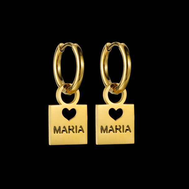 Custom Hollow Heart Name Earrings - Stainless Steel - SHOPPERS' CASTLE