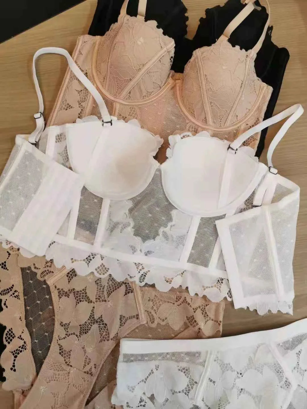 Lace Embroidery Fish Bone Body Shaper Bra Set