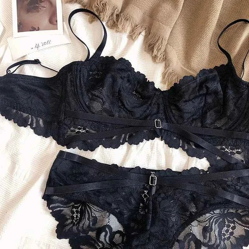 Hollow Lace Ultra-Thin Push-Up Bra Set - Plus Size C/D