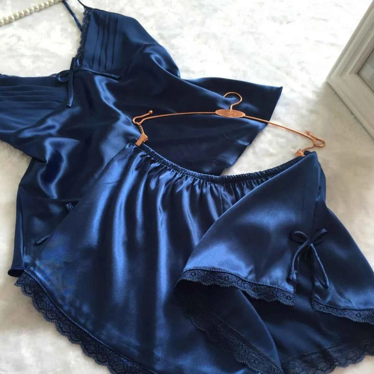 Lace Trim Suspender Pajama Set - SHOPPERS' CASTLE