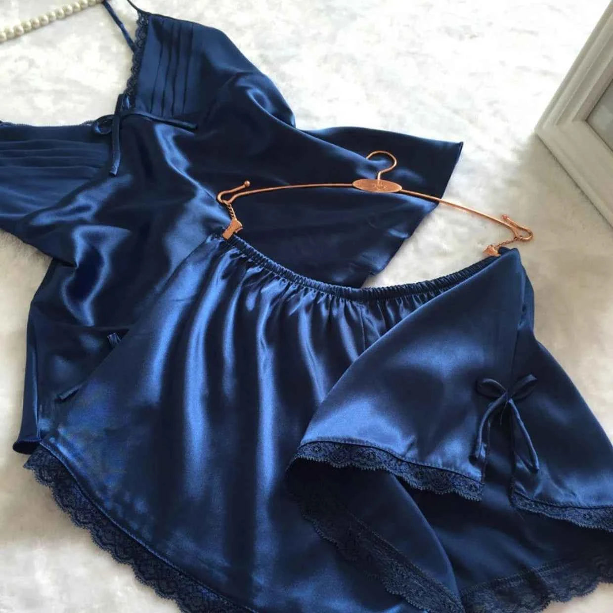 Lace Trim Suspender Pajama Set - SHOPPERS' CASTLE