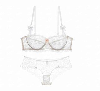 Ultra-Thin Lace Embroidery Bra Set - Plus Size