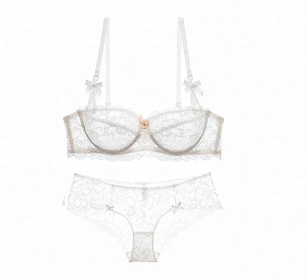 Ultra-Thin Lace Embroidery Bra Set - Plus Size