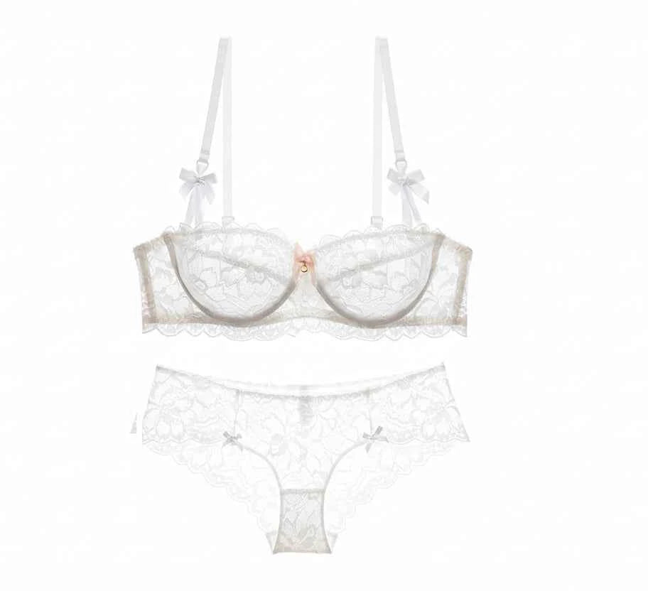 Ultra-Thin Lace Embroidery Bra Set - Plus Size