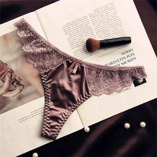 Satin Silk Lace Thong - Hollow Bow G-String Seamless Underwear