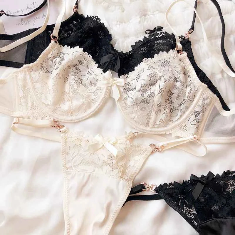 Luxury Rhinestone French Lace Bra & Thong Set