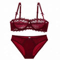 Hollow Half-Cup Transparent Bra Set - Plus Size