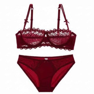 Hollow Half-Cup Transparent Bra Set - Plus Size
