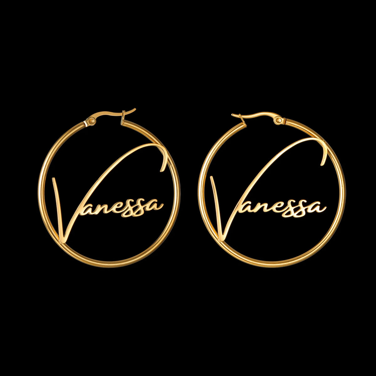Custom Name Big Circle Hoop Earrings - Stainless Steel - SHOPPERS' CASTLE
