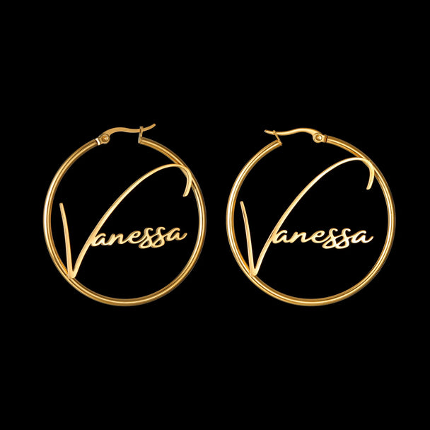 Custom Name Big Circle Hoop Earrings - Stainless Steel - SHOPPERS' CASTLE