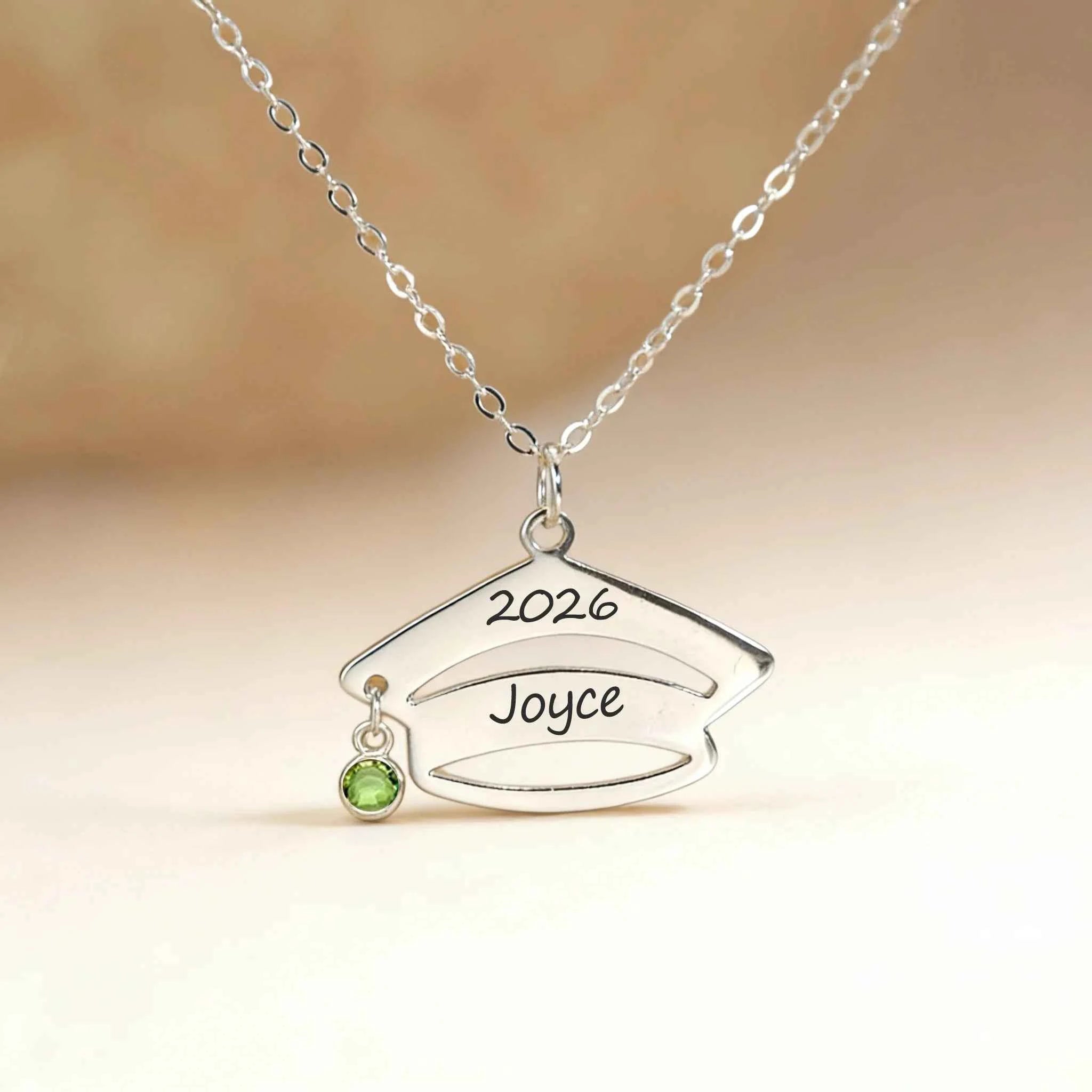 Engrave Name Date Bachelor Cap Necklace - Graduation Gift