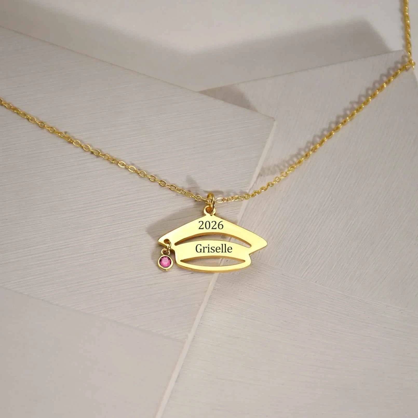 Engrave Name Date Bachelor Cap Necklace - Graduation Gift