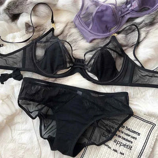 Hollow Ultra-Thin Breathable Push-Up Bra Set - Plus Size 95CD