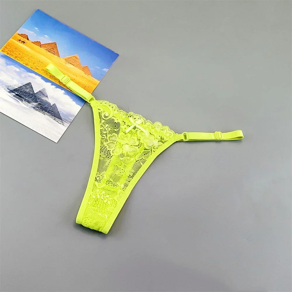 3PCS Adjustable Sexy Transparent Thong Panties Women Lace Underwear Low Waist Female T-back String Underpants - SHOPPERS' CASTLE