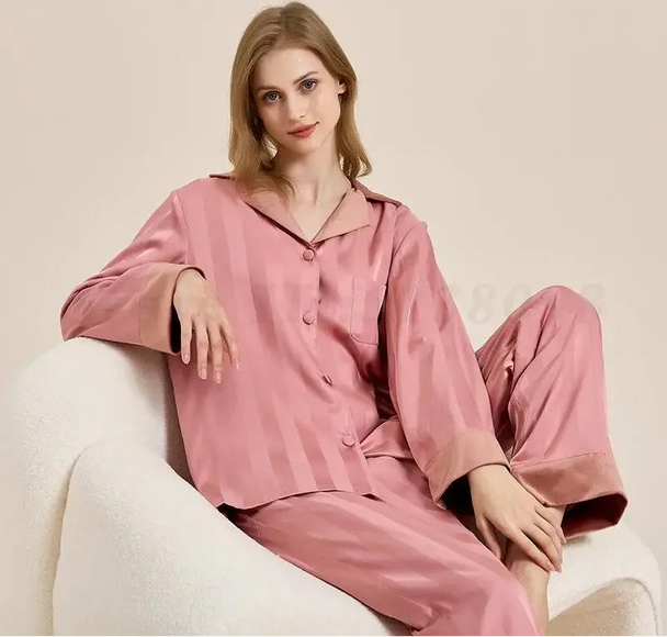 Striped Long Sleeve Pajama Set - SHOPPERS' CASTLE