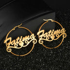 Custom Name 50mm Circle Earrings - Stainless Steel
