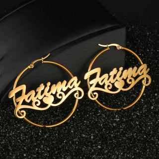 Custom Name 50mm Circle Earrings - Stainless Steel
