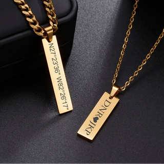 Engrave Name Rectangle Bar Necklace - Link Chain Pendant - SHOPPERS' CASTLE