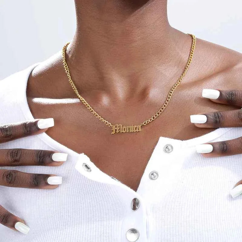 Custom Old English Name Cuban Chain Necklace - Handmade Pendant