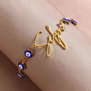 Custom Name Blue Devil's Eye Chain Bracelet - Handmade