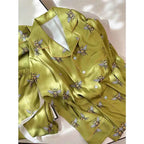 Printed Satin Pajama Set with Pockets - SHOPPERS' CASTLE