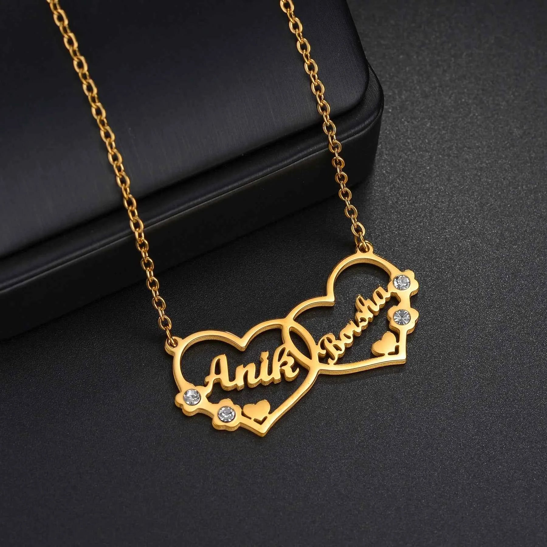 Custom 2 Names Star Heart Paw Choker - Link Chain