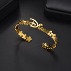 Custom Name Bangle with Zircon Flower - For Women & Kids - SHOPPERS' CASTLE