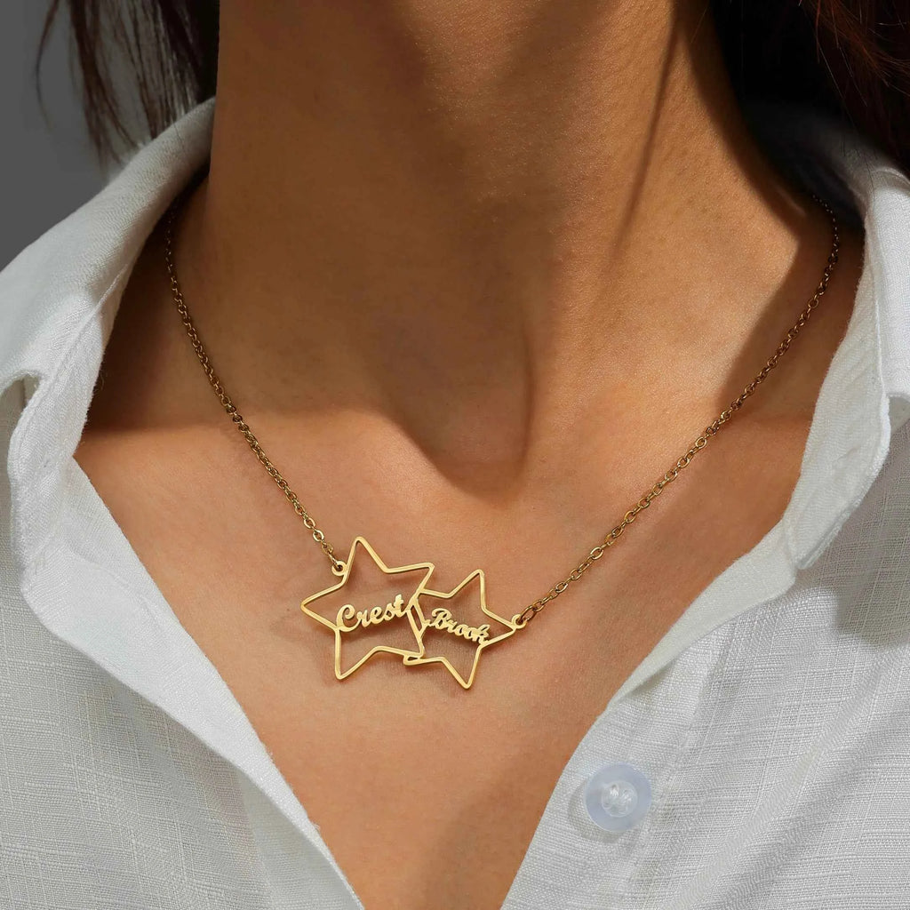 Custom 2 Names Star Heart Paw Choker - Link Chain