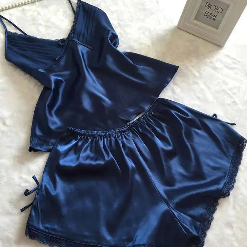 Lace Trim Suspender Pajama Set - SHOPPERS' CASTLE