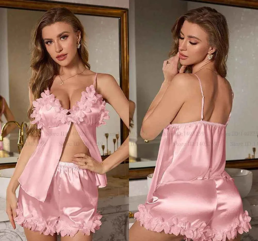Lace Suspender Shorts Pajama Set - SHOPPERS' CASTLE