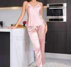 Lace Trim Suspender Trouser Pajama Set - SHOPPERS' CASTLE