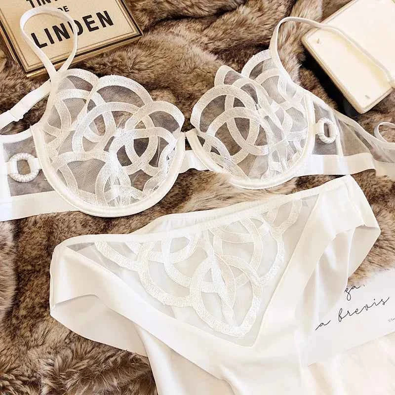 French Ultra-Thin Lace Bra Set with Thong