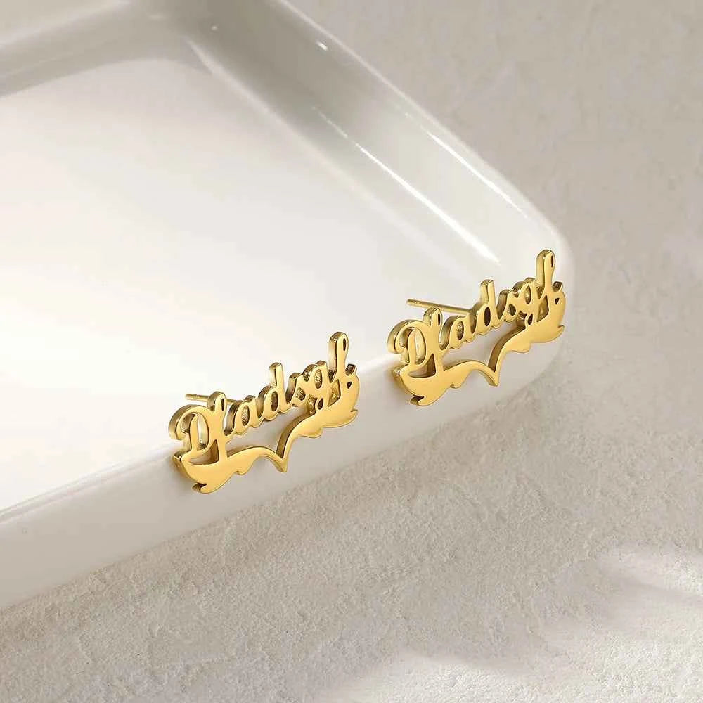 Custom Ribbon Name Earrings - Geometric Design