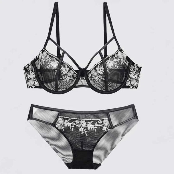 Hollow Bandage Ultra-Thin Bra Set - Plus Size