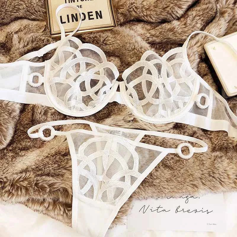 French Ultra-Thin Lace Bra Set with Thong