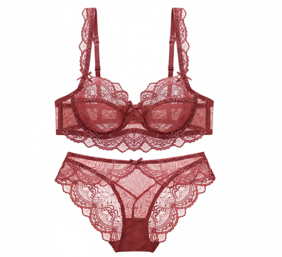 Ultra-Thin Transparent Bra Set - Plus Size D/E Cup