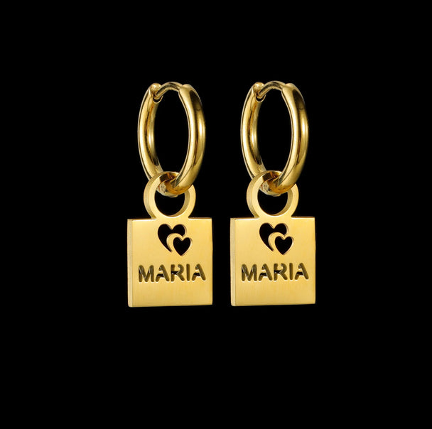 Custom Hollow Heart Name Earrings - Stainless Steel - SHOPPERS' CASTLE