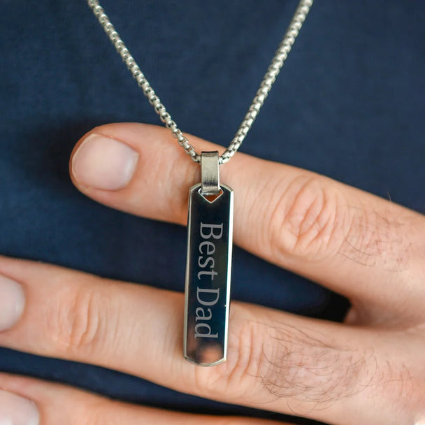 Engrave Name Rectangle Bar Necklace - Link Chain Pendant - SHOPPERS' CASTLE