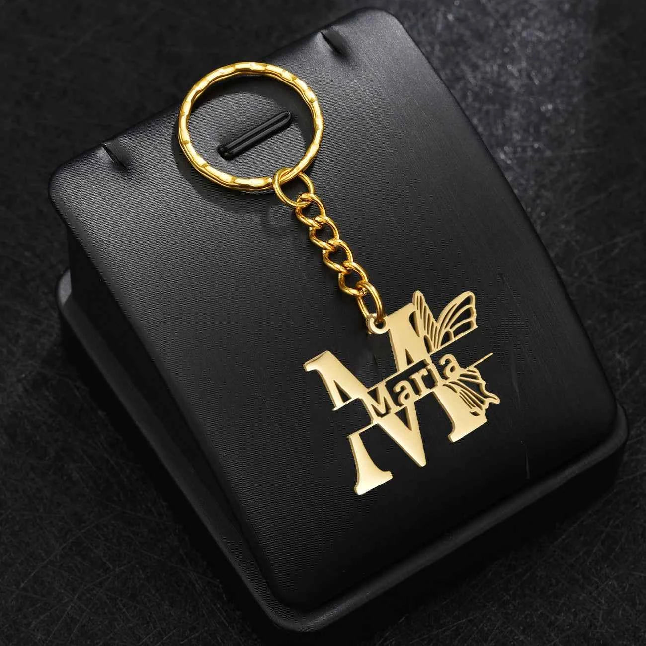 Personalized Name Heart Butterfly Keychain