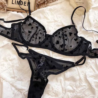 Ultra-Thin Transparent Push-Up Bra & Thong Set with Hearts