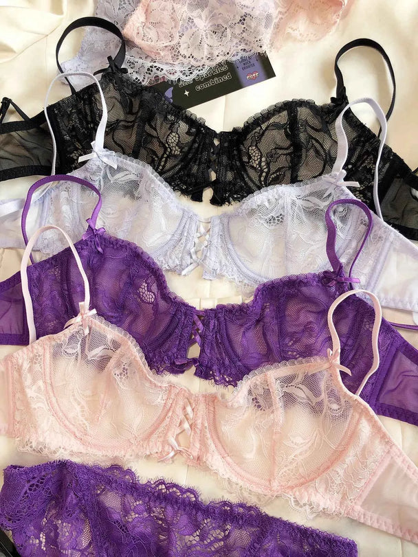 Sexy Hollow French Lace Embroidery Bra Set