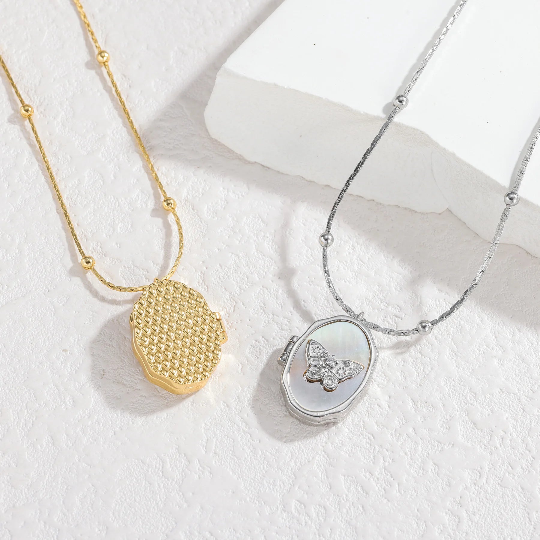 Personalized Photo Album Locket Necklace - Cross Butterfly Oval - SHOPPERS' CASTLE