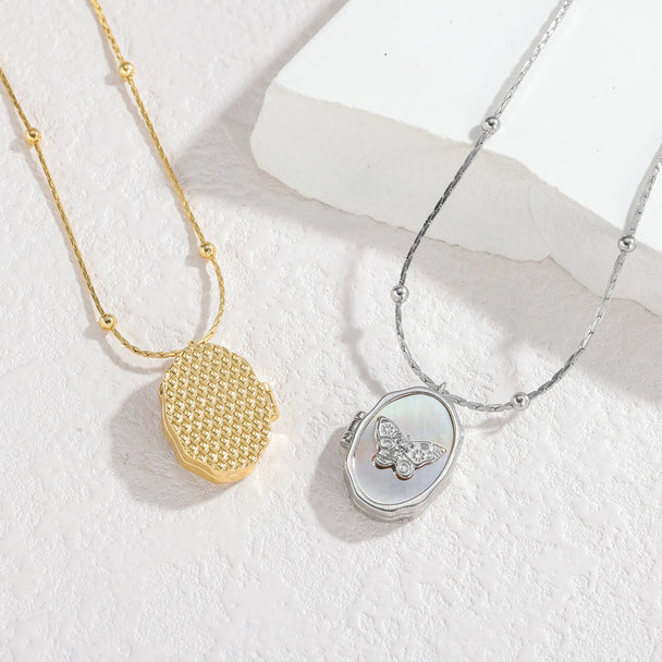 Personalized Photo Album Locket Necklace - Cross Butterfly Oval - SHOPPERS' CASTLE