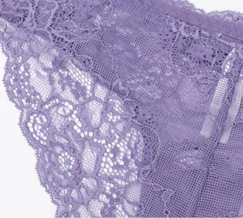 Embroidered Lace Brief Trio - Purple, Black & Beige