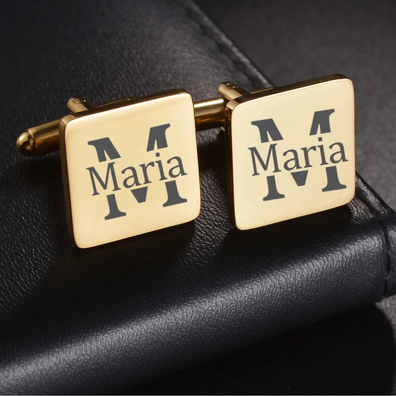 Personalized Name Cufflinks - Round Square Engrave Logo